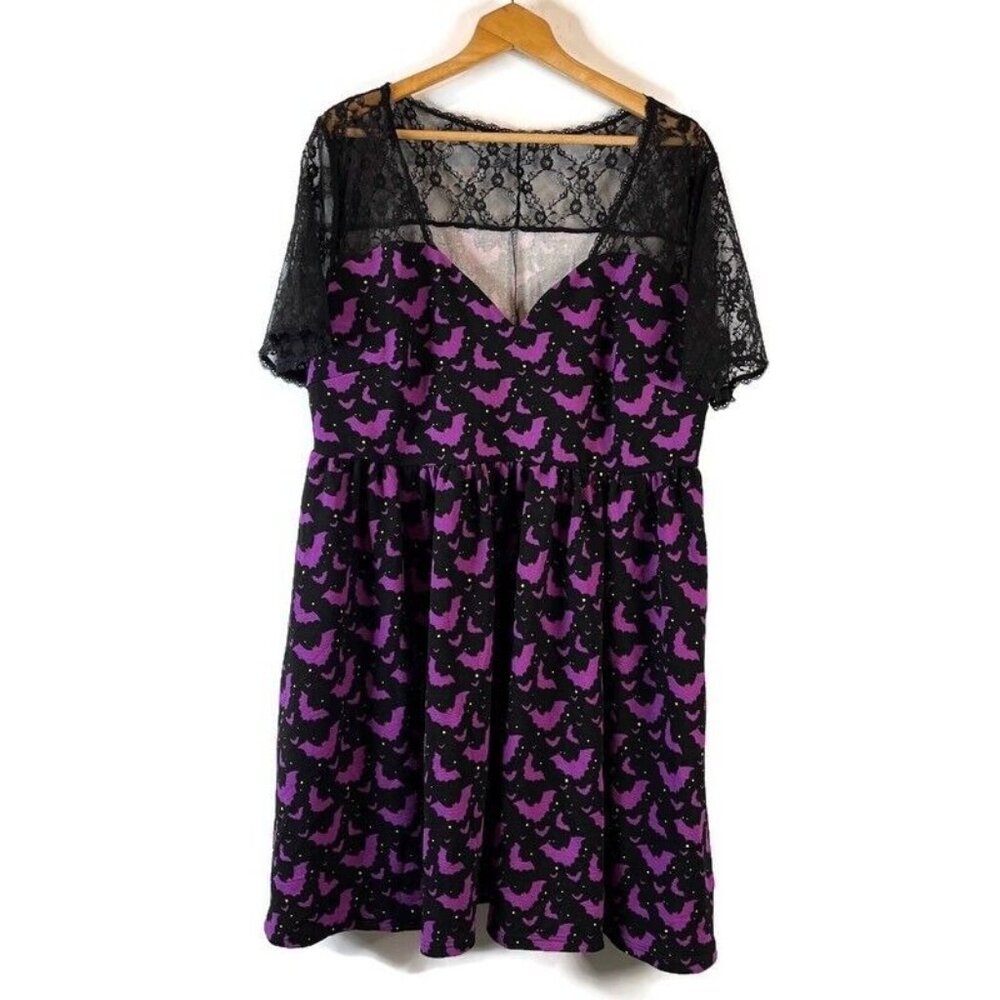 SHEIN CURVE Womens Halloween Dress Size 3XL Black Fit & Flare Bats Lace Top